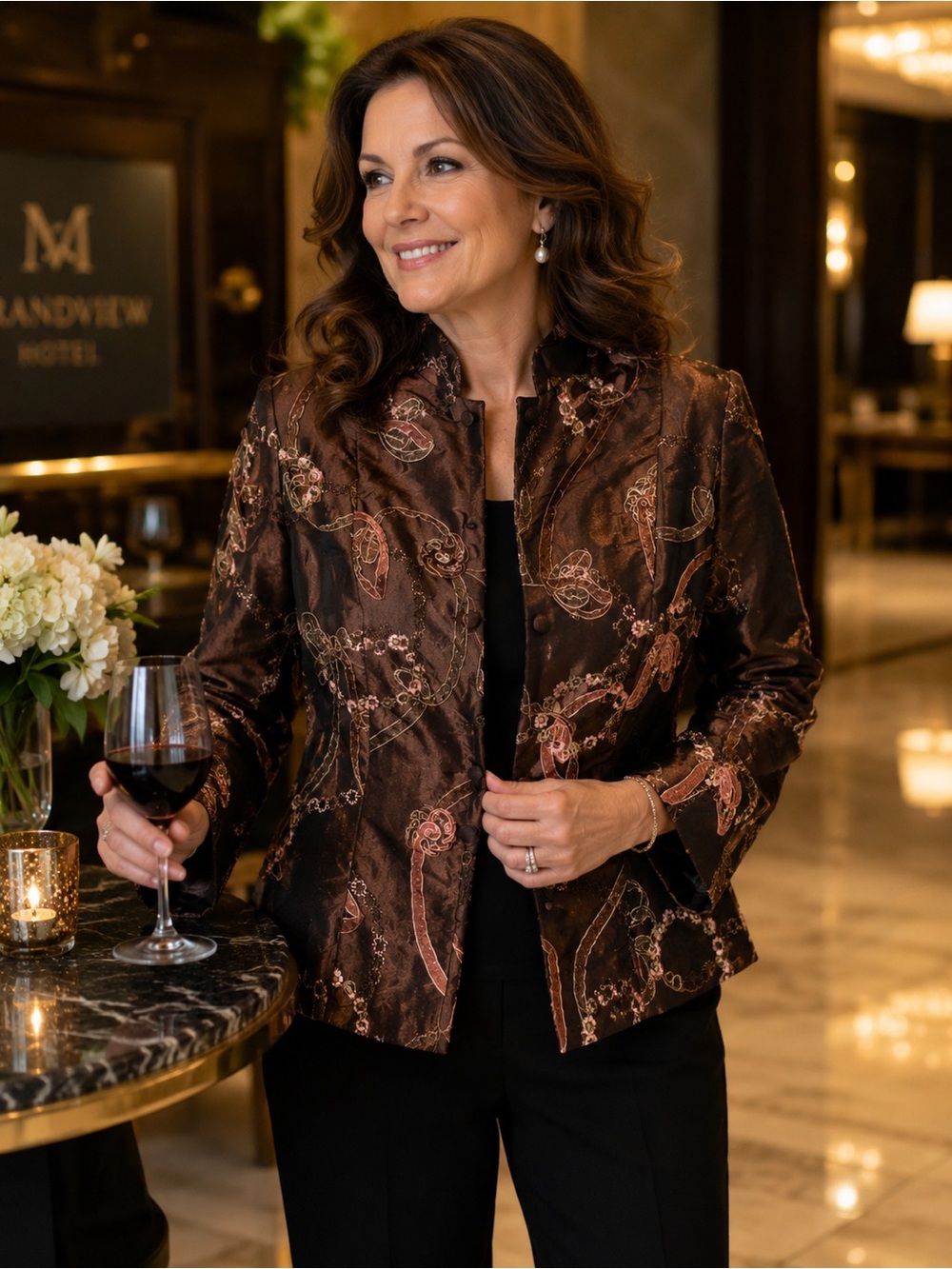 Vintage Marina Brown Embroidered Ribbon Applique Evening Jacket 14 Y2K